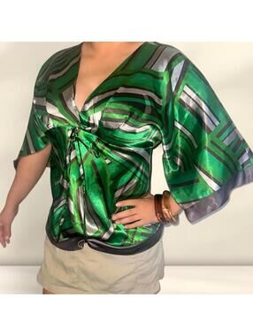 Vintage BCBG Max Azria green silky faux satin-look blouse